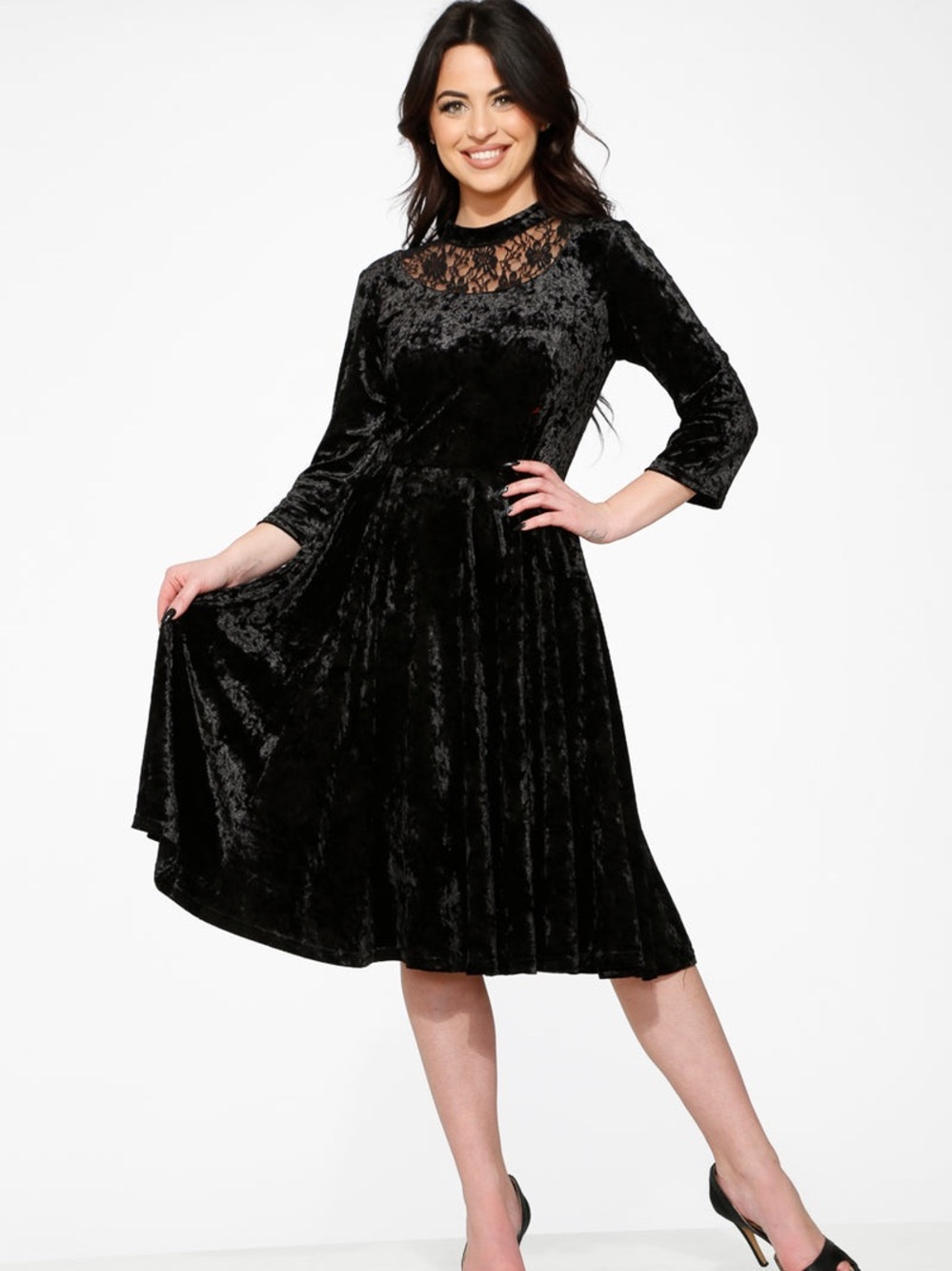 Black Diamond Velvet Swing Dress